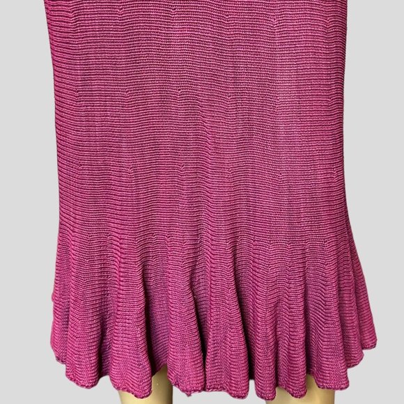 Tamara Catz Trumpet Knit Skirt Medium Burgundy High Rise Knee Length Ruffle Hem - Picture 7 of 15